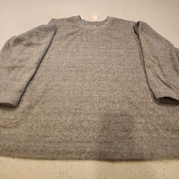 Quacker Factory Fleece Sweat Shirt 3X Gray Pullover Long Sleeve Pockets - Picture 1 of 6
